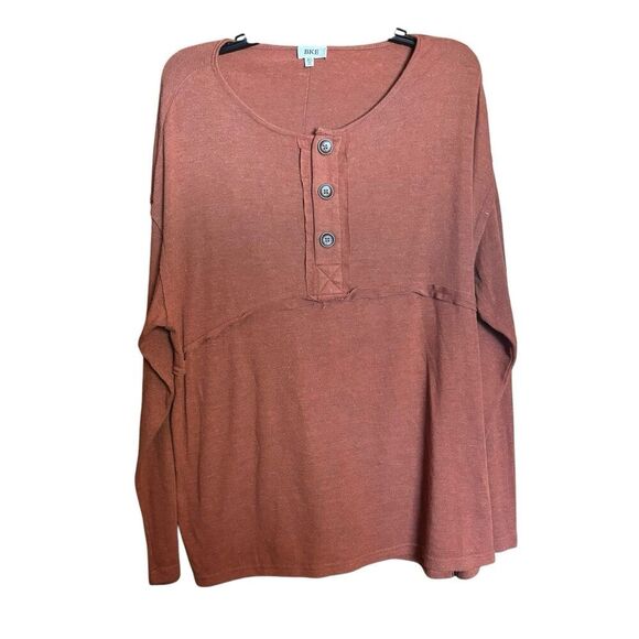 BKE Buckle Tunic Top Womens XL Orange Boho Button Detail Stretch Blouse - Picture 1 of 8